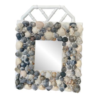 Stunning Blue Square Seashell Mirror, 16" X 16" For Sale