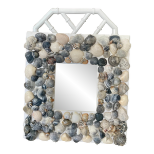 Stunning Blue Square Seashell Mirror, 16" X 16"