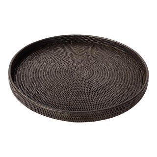 Artifacts Rattan Round Serving / Ottoman Tray in Tudor Black - 19" For Sale