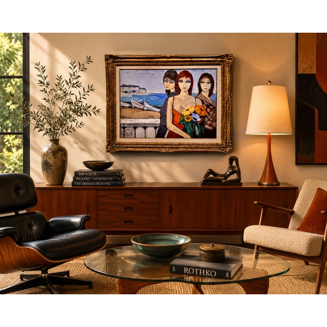 Charles Levier "Three Parisian Women by the Beach"1960s Oil Painting For Sale - Image 14 of 14