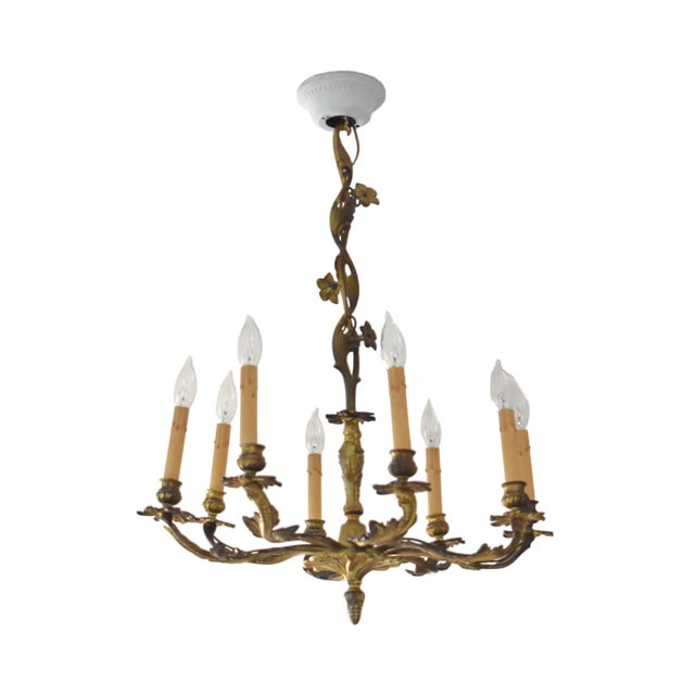 Victorian Antique 19th-Century French Botanical Brass 8-Arm Chandelier For Sale - Image 3 of 9