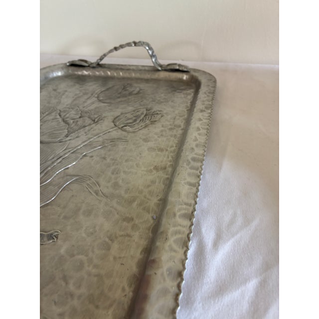 Silver Vintage Rodney Kent Hand Wrought Hammered Aluminum Tulip Tray With Handle For Sale - Image 8 of 11