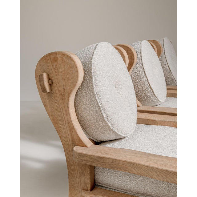 Brutalist Pair of Brutalist Oak Upholstered Armchairs, Antique, France, Circa 1970 For Sale - Image 3 of 14