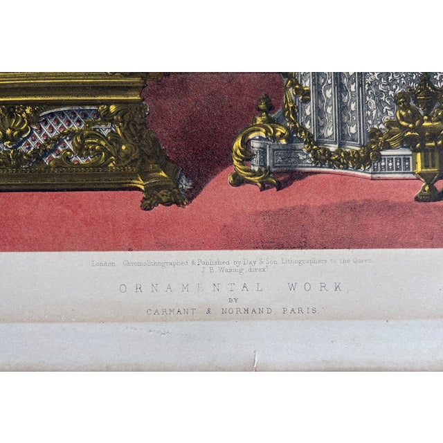 This is a chromolithograph print by Carmant and Normand titled "Ornamental Work", created for Masterpieces of Industrial...