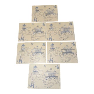 Nina Campbell for Lady Clare Placemats in Manchu Blue- Set of 6 For Sale