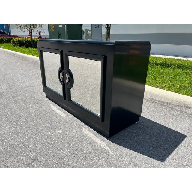 Mid 20th Century Modern Cabinet Attributed to Paul Laszlo, Black, Mirror For Sale - Image 10 of 14