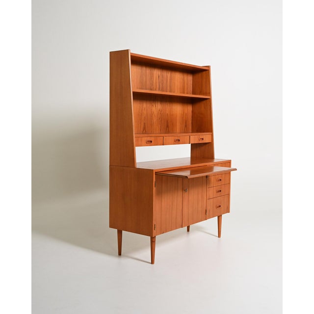 1960s Vintage Scandinavian Teak Bookcase with Writing Desk, 1960s For Sale - Image 5 of 11