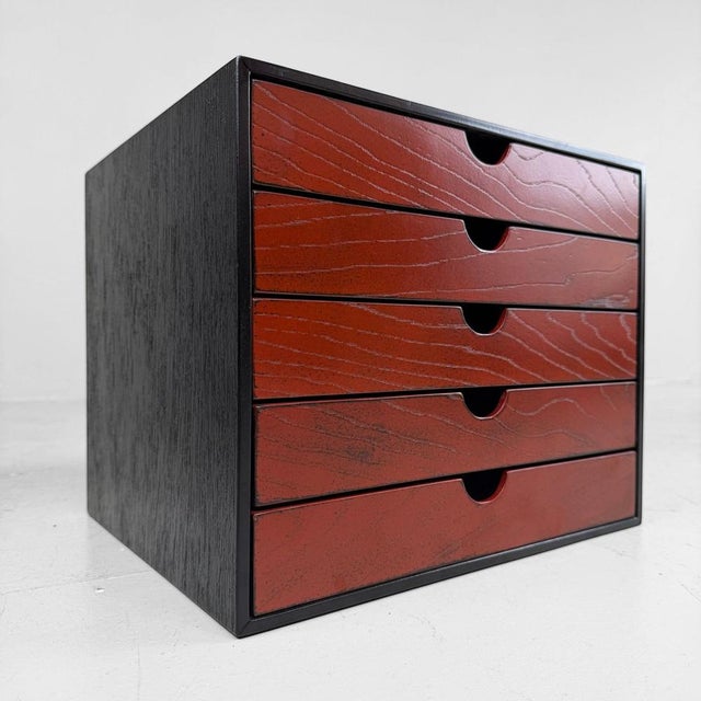 Wood Japanese Lacquered Filing Cabinet with Five Drawers, 1980s For Sale - Image 7 of 11