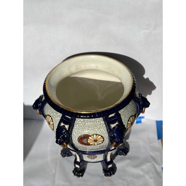 Traditional 19th Century Vintage Minton Majolica Lion Head Handled Ascetic Jardiniere For Sale - Image 3 of 8