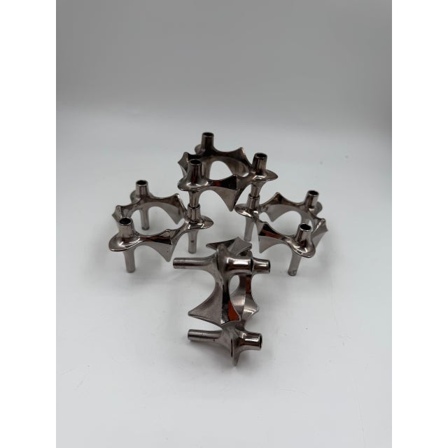 Rare set of four iconic modular candleholders designed by Ceasar Stoffi and Fritz Nagel for BMF (Bayerische...