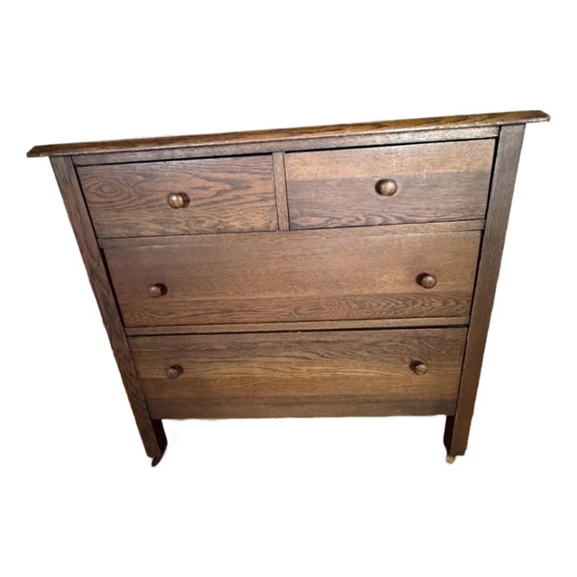 Antique Solid Oak 4-Drawer Dresser (Circa 1900) For Sale