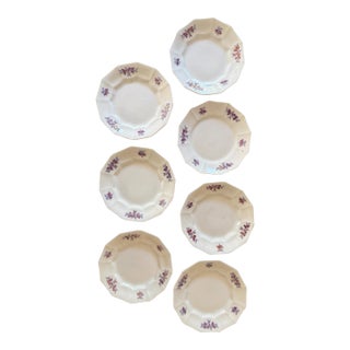 Antique Staffordshire Ironstone Dessert Plates, Chelsea Grape Chelsea Sprig Pattern, 6.75 Inch English Ironstone, Circa 1845–1856 - Set of Seven For Sale