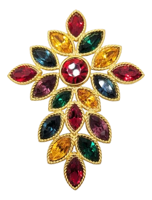 Vintage Signed Napier Book Piece Jewel Tone Rhinestone Brooch, 1991