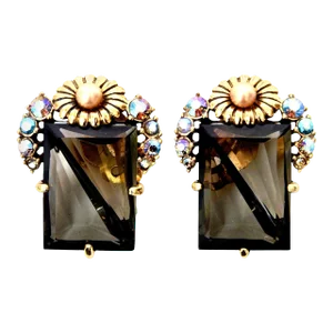 Vintage Elsa Schiaparelli Faceted Topaz Crystal Glass Clip on Earrings - 2 Pieces