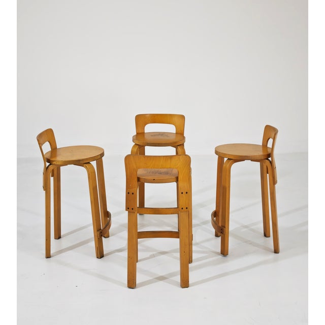 Vintage Wooden Stools by Alvar Aalto for Artek, 1970s, Set of 4 For Sale - Image 6 of 18