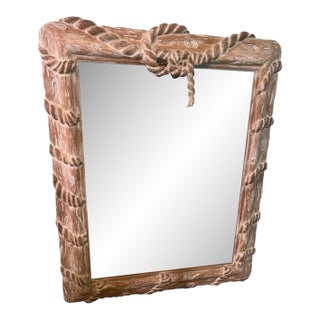 Extremely Large Vintage Italian Hand-Carved Faux Bois Rope & Knot Mirror, Circa 1980s For Sale