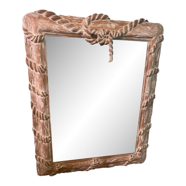 Extremely Large Vintage Italian Hand-Carved Faux Bois Rope & Knot Mirror, Circa 1980s For Sale
