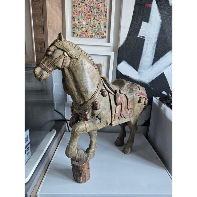Chinese Republic Period Chinese Polychromed Carved Wooden Tang Horse For Sale - Image 3 of 12