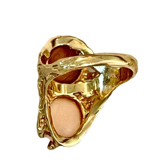1970s Arthur King Style Raw Diamond and Coral Brutalist Ring For Sale - Image 5 of 10