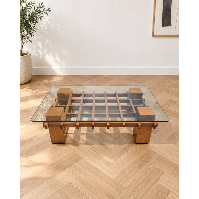 Brown Mid-Century Modern Italian Wood and Glass Coffee Table, 1970s For Sale - Image 8 of 11