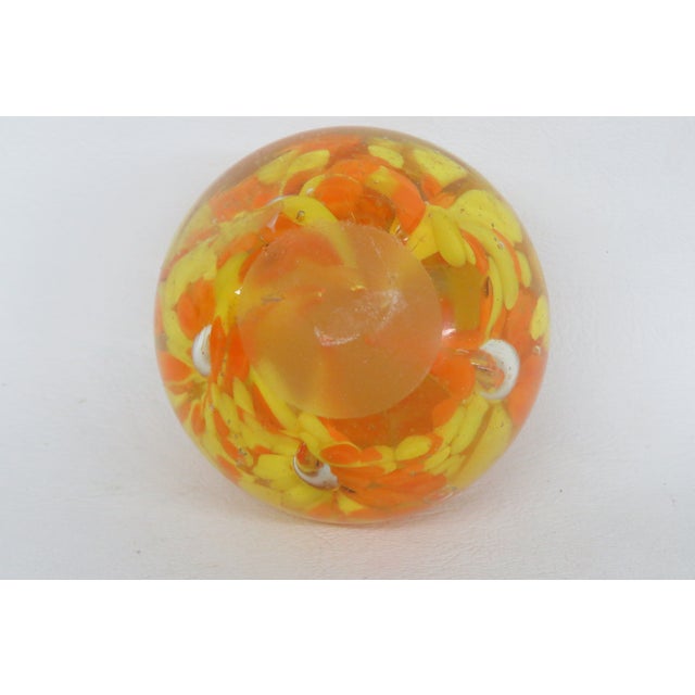 Art Glass Paperweight Controlled Bubble With Yellow and Orange Speckles 4519b For Sale - Image 9 of 9