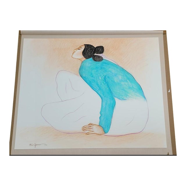 Late 20th Century r.c. Gorman Original Oil Pastel - Woman With Blue Blouse For Sale