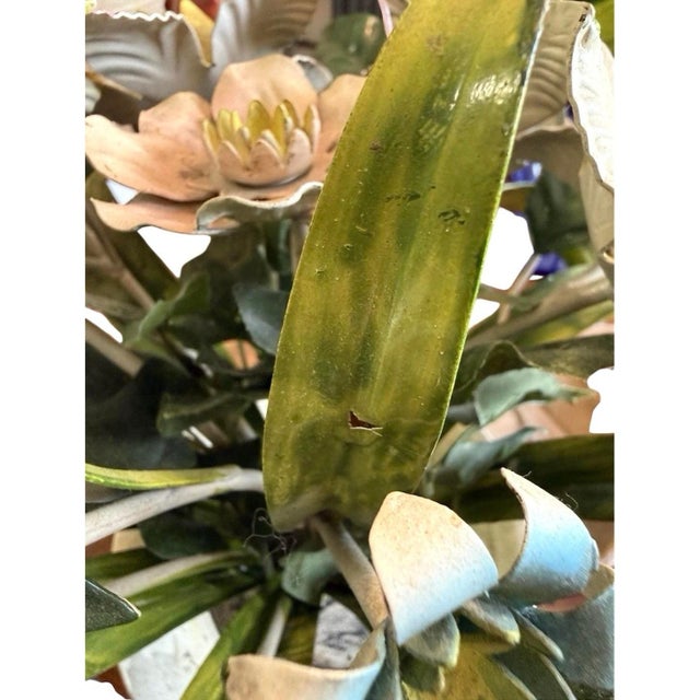 Metal Vintage Italian Tole Flowers / Floral Bouquet Arrangement Sculpture in Pot, Made in Italy For Sale - Image 7 of 10