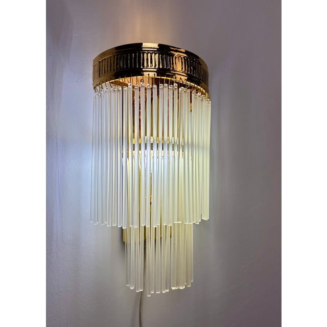 1980s Custom Brass & Vintage Milk Glass Two-Tier Sconces - a Pair For Sale - Image 10 of 18