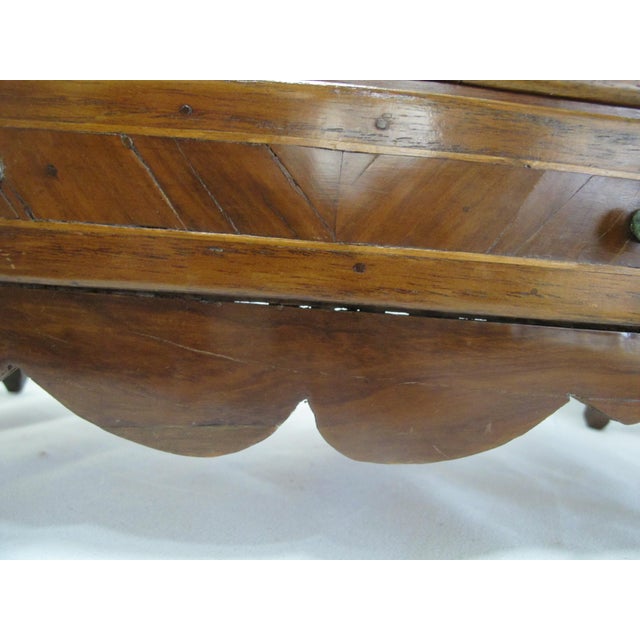 Brown Antique Marquetry Inlaid Wood Miniature Footed Jewelry Box Vanity Chest For Sale - Image 8 of 18