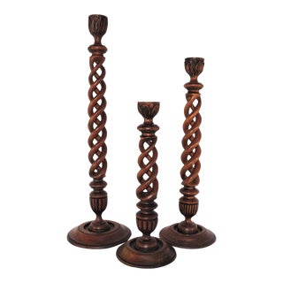 1940s Open Barley Twist Candlesticks- Set of 3 For Sale