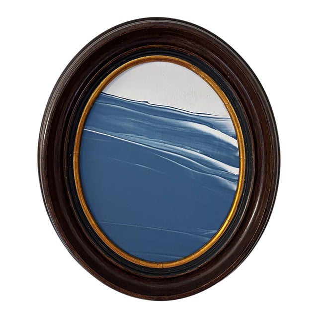 "Porthole" Abstract Art in Oval Antique Frame, Small Seascape Painting by JTS For Sale