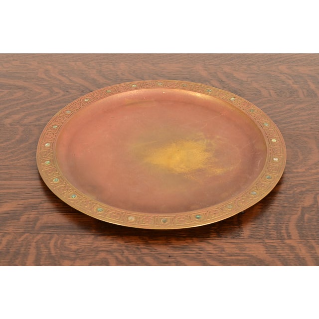 A gorgeous Arts & Crafts or Art Deco period bronze large tray or charger plate with abalone inlay By Tiffany Studios...