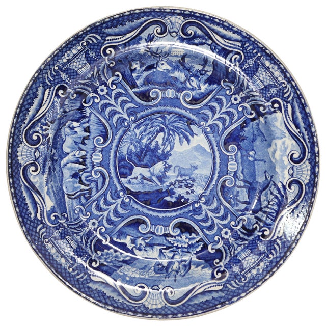Blue John Hall Deep Cobalt Blue Glaze Staffordshire Plate "Quadrupeds" For Sale - Image 8 of 8