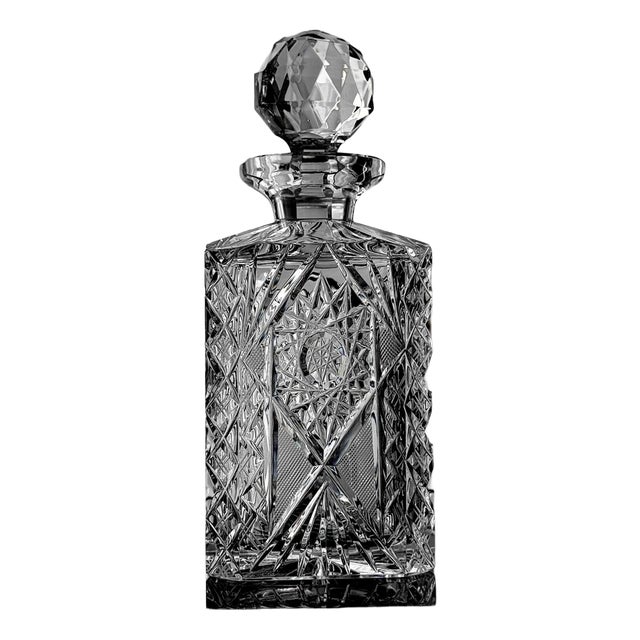 Vintage Cut Crystal Decanter with Geometric Pattern, 1960s For Sale