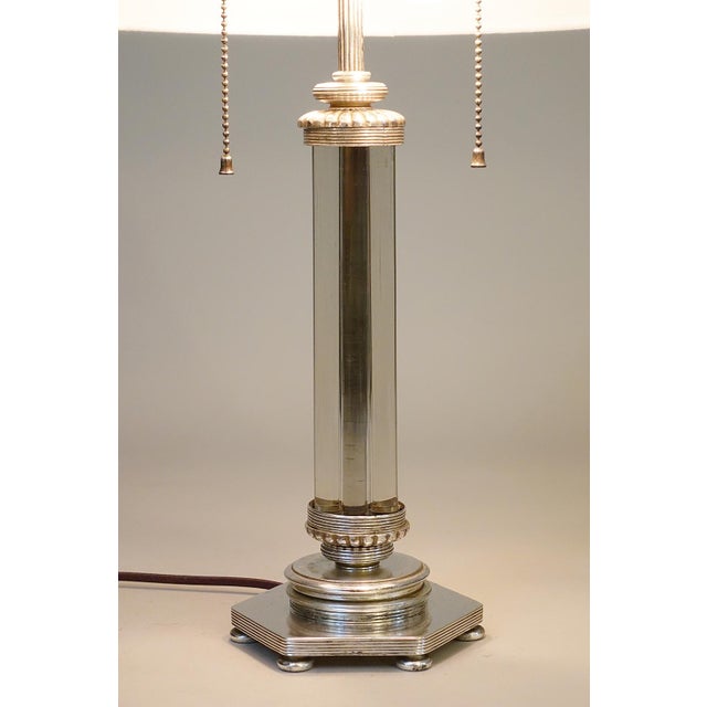 1930s Gilbert Rohde Art Deco Streamline Sterling Silver Crystal Glass Rods Table Lamp For Sale In Los Angeles - Image 6 of 12