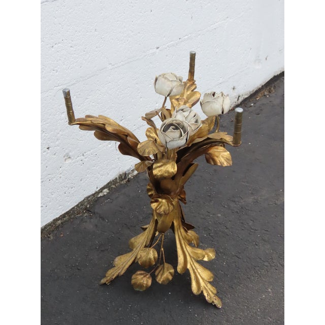 Hollywood Regency Floral and Gold Painted Finish Glass Top Coffee Table 6646 For Sale - Image 11 of 15