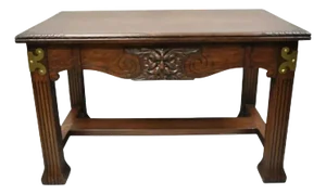 Antique Art Nouveau Carved Oak Northwind Face Desk Library Table With One Drawer