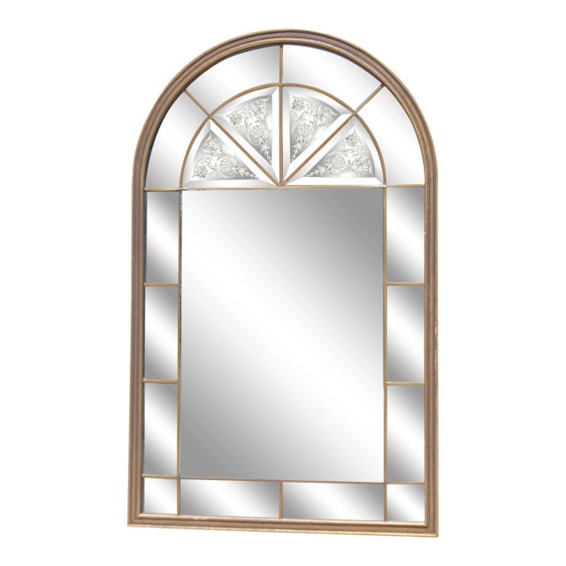1920s Neoclassical Venetian Arched Windowpane Mirror For Sale