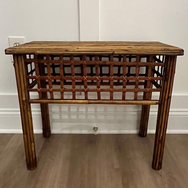 Brown Vintage Pencil Reed Bamboo Side Table For Sale - Image 8 of 18