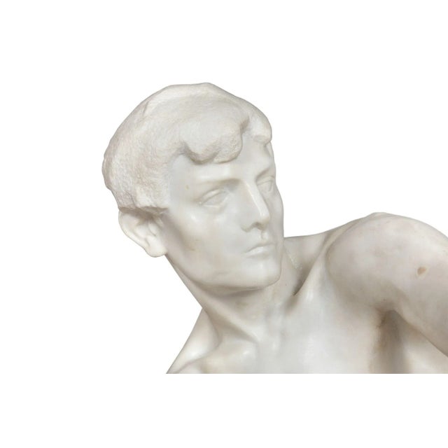 Early 20th Century Italian Carved Carrara Marble Art Deco Sculpture of “Stone Carver” by Barsanti For Sale - Image 5 of 12