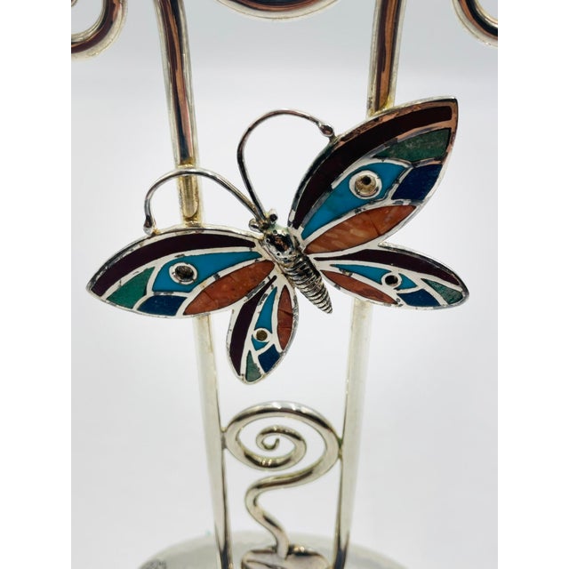 1980s Emilia Castillo Silver-Plated Butterfly Candle Holder With Stone Inlay, Mexican For Sale - Image 17 of 18