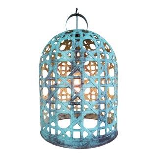 Industrial Verdigris Copper Cane Dome Pendant Light Medium For Sale