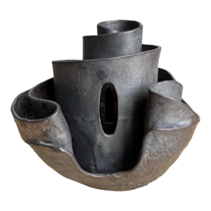 Monumental 1970s Brutalist Signed Studio Pottery Spiral Sculpture Vessel