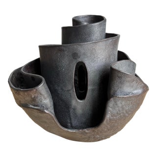 Monumental 1970s Brutalist Signed Studio Pottery Spiral Sculpture / Vessel / Vase For Sale