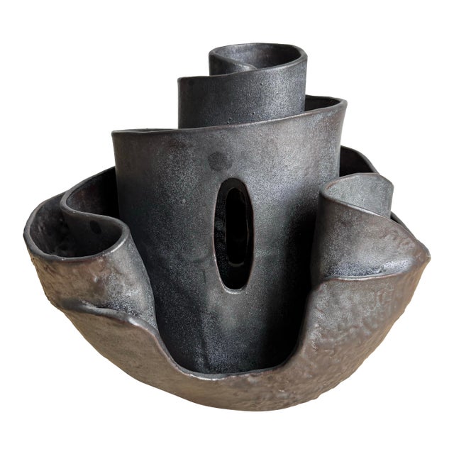 Monumental 1970s Brutalist Signed Studio Pottery Spiral Sculpture / Vessel / Vase For Sale
