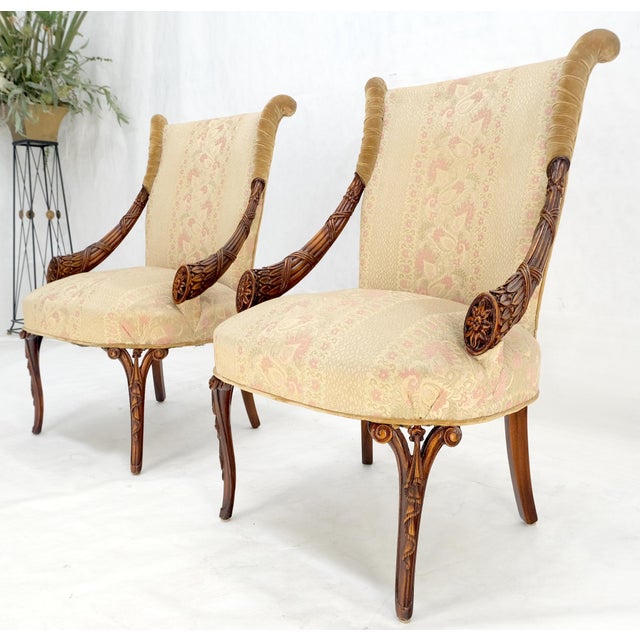 Pair of Carved Mahogany Fireside Lounge Chairs Regency Revival Style Clean! For Sale - Image 15 of 15