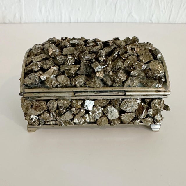 Gemstone Dome-Shaped Pyrite and Steel Hinged Lidded Box, 1960s For Sale - Image 7 of 8