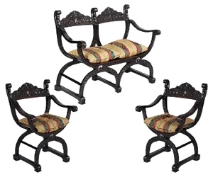Antique Florentine Carved Walnut Seating, Set of 3
