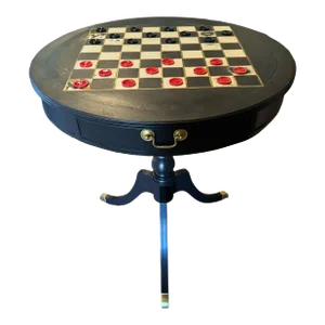 Antique Vintage Pedestal Accent Game Table With Gold Hardware