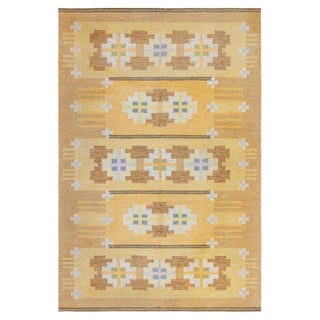 Doris Leslie Blau Midcentury Swedish Yellow Flat-Weave Rug by Ingegerd Silow For Sale